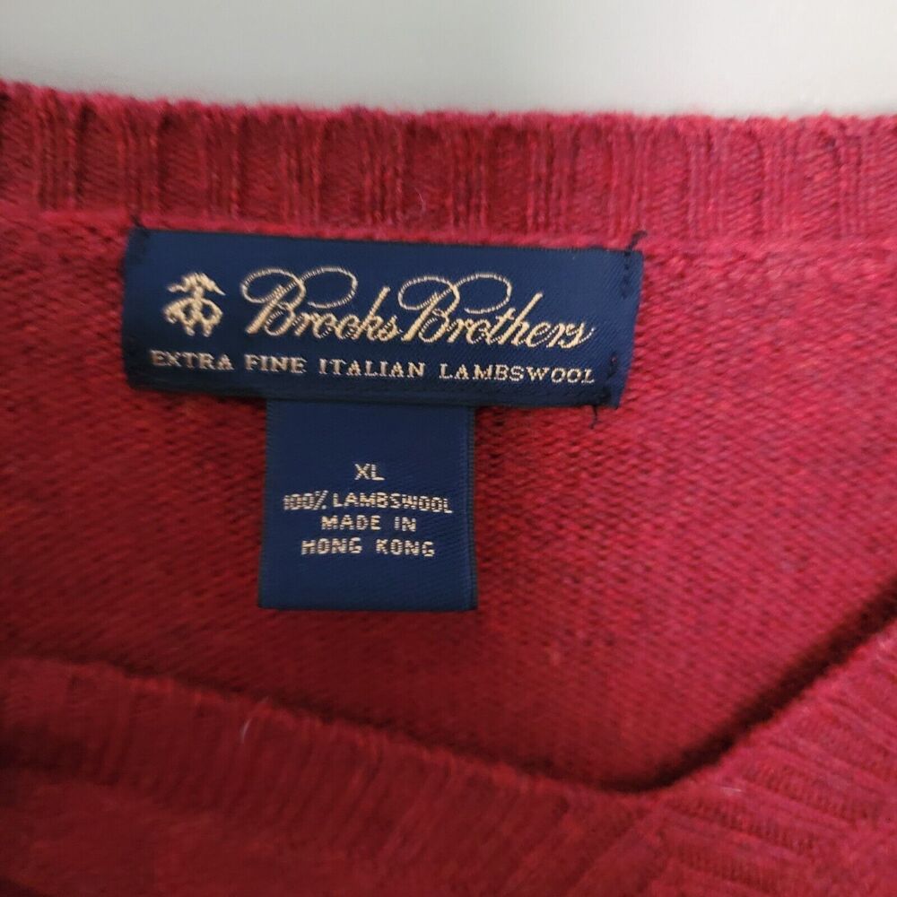 Brooks Brothers V Neck Italian Wool Sweater Red Men's XL grandpa academia - Picture 7 of 9